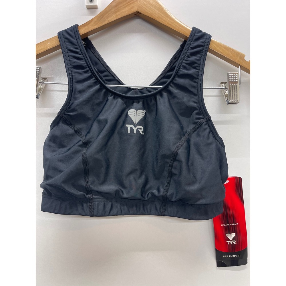 TYR Multi-Sport Sports Bra Womens Small Black Racerback Triathlon Swim Top NWT